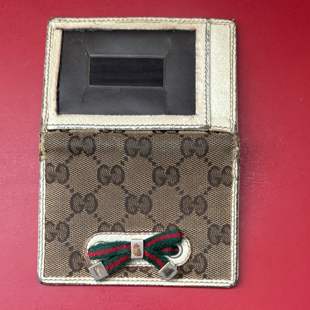 Gucci Beige and Brown Monogram Card Holder sherryline authentic